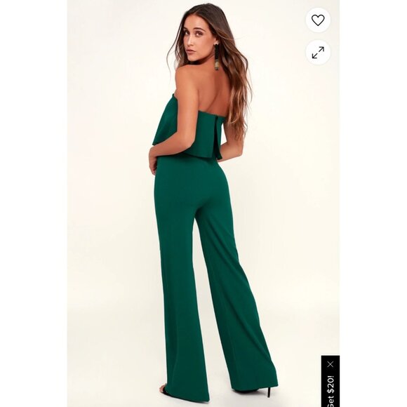 Lulus Strapless Emerald Green Jumpsuit With Flounce Top & Wide-Leg Pants - Picture 2 of 6